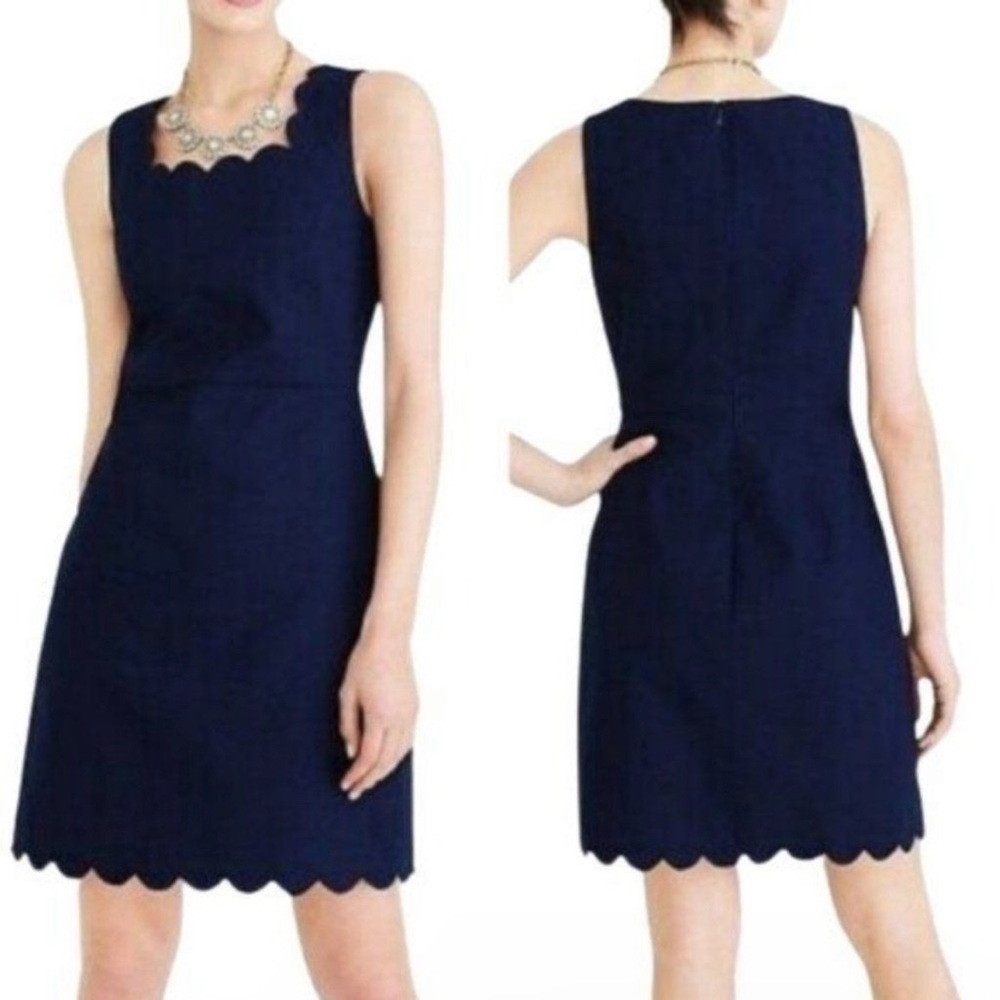 J. Crew Navy Cotton Scalloped Career Dress Size 4